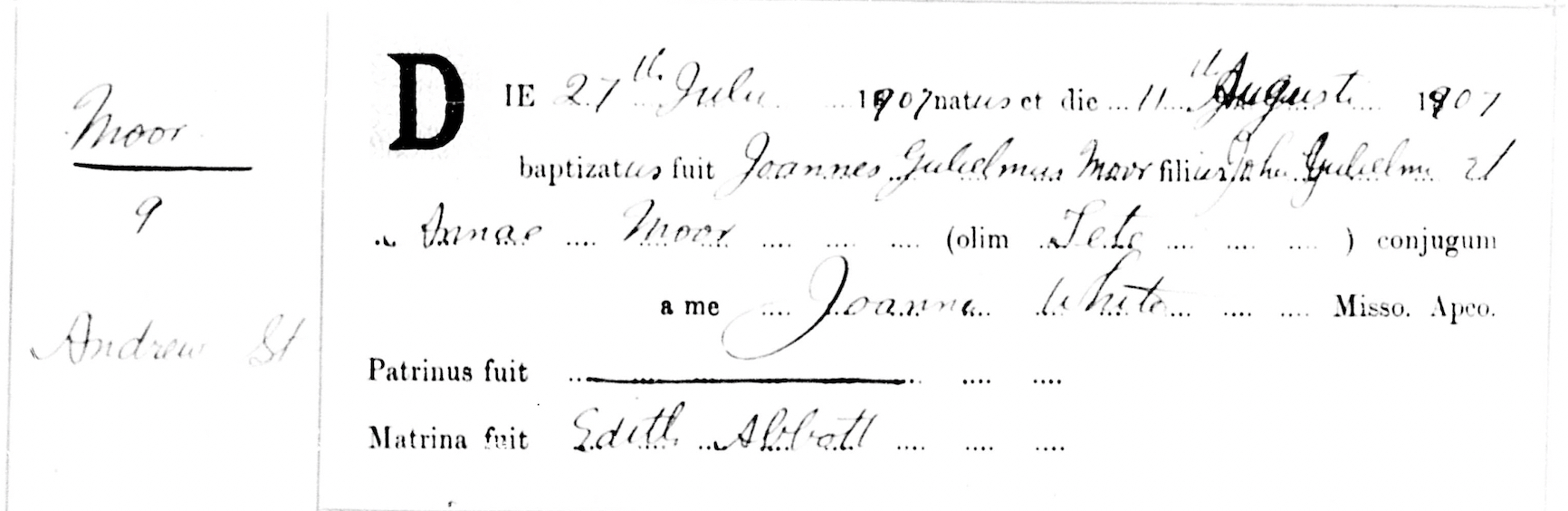 1907 Leeds Catholic baptism of my granddad